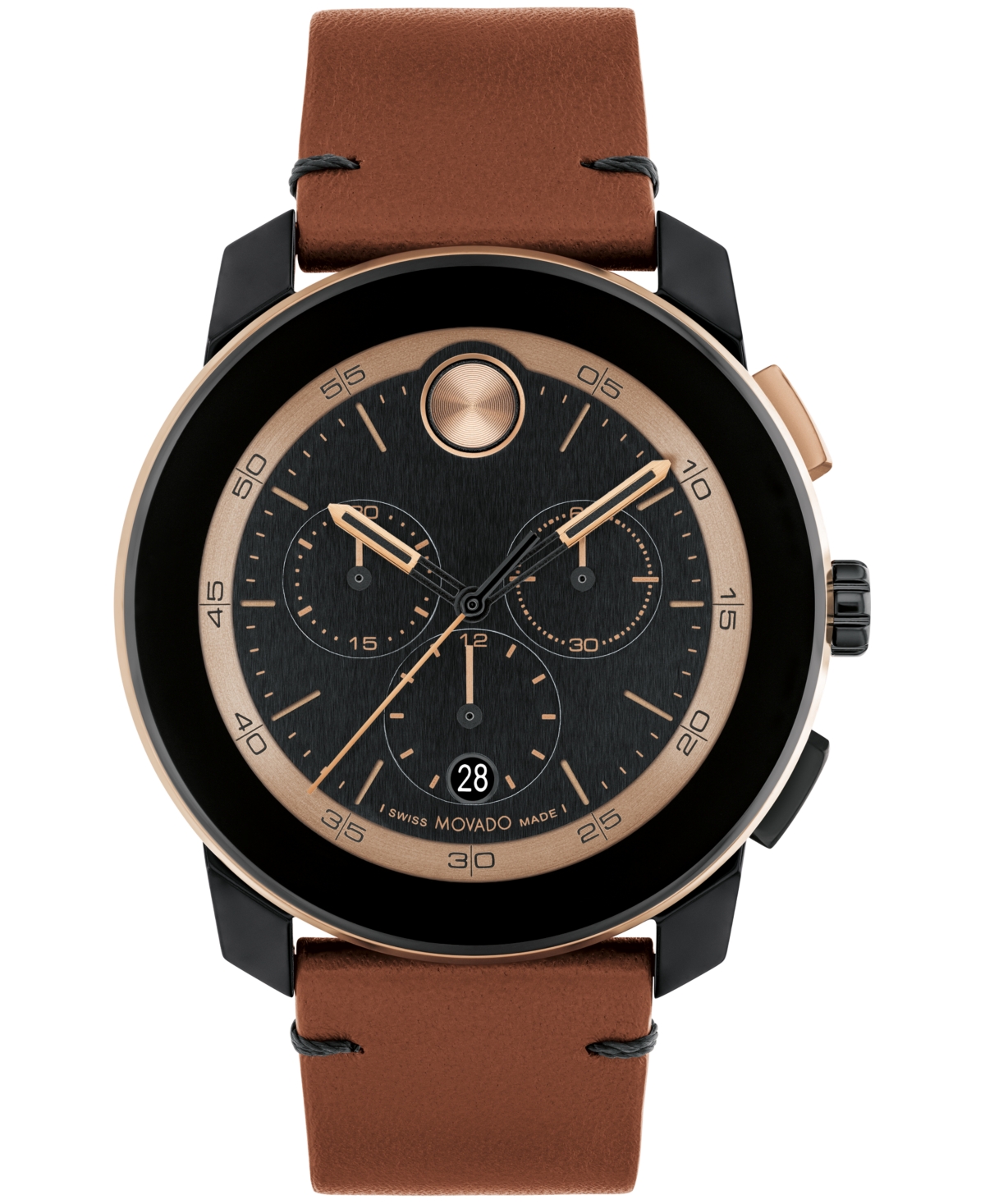 Movado Men's Bold Tr90 Swiss Quartz Chronograph Cognac Leather Watch 44mm