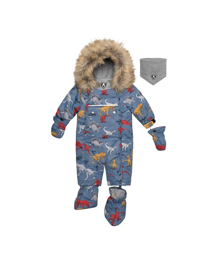 Deux par Deux Baby Boys Baby One Piece Baby Snowsuit With Dino