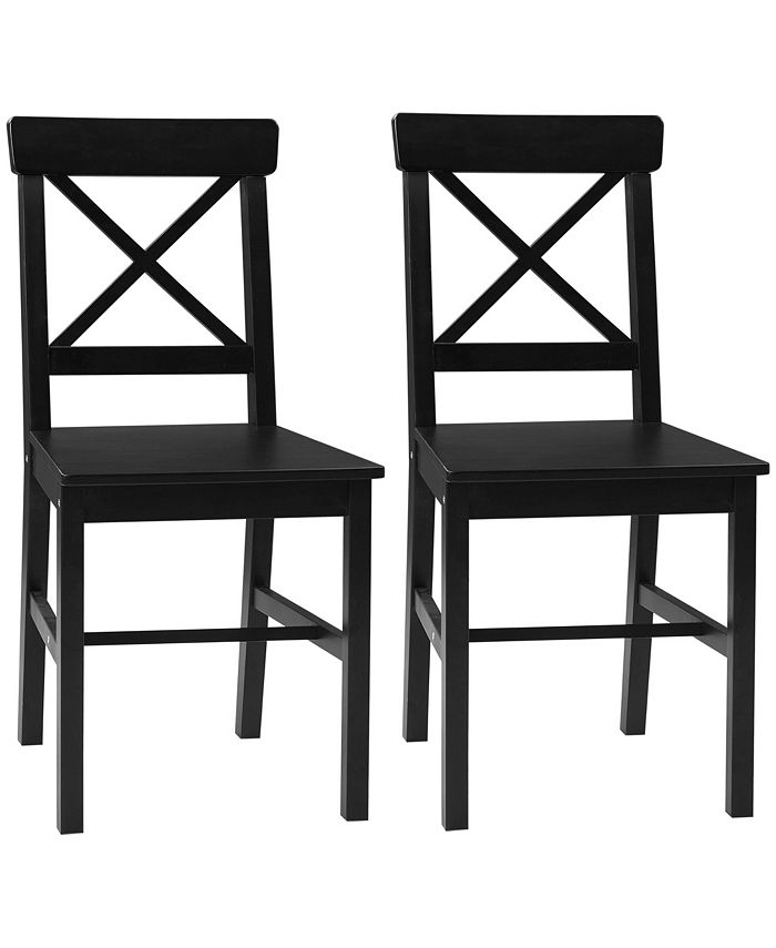 Wooden Farmhouse Dining Chairs Set of 2 with Cross Back, Black