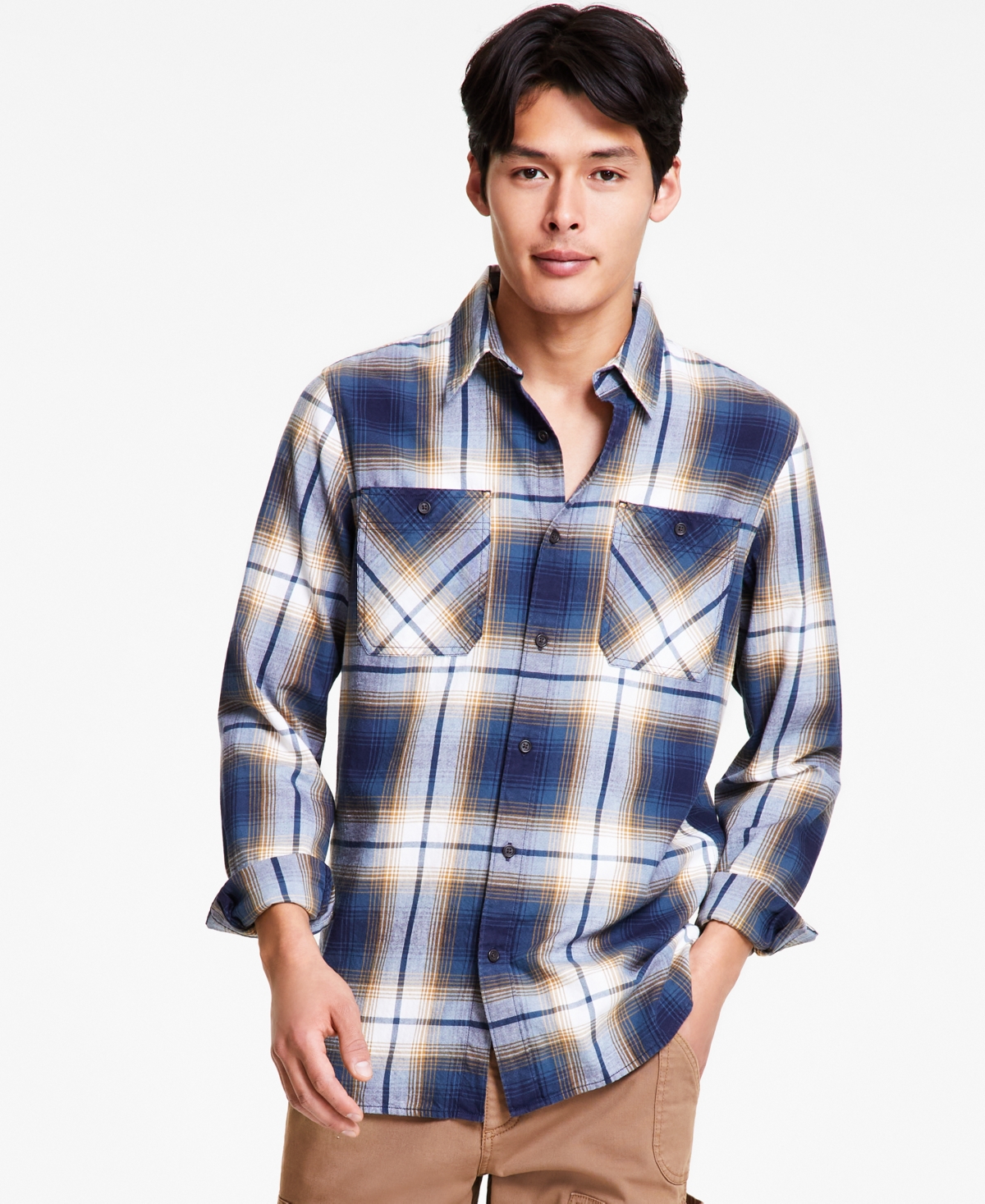 Men's Alfredo Plaid Long-Sleeve Button-Up Shirt, Created for Macy's - Fin