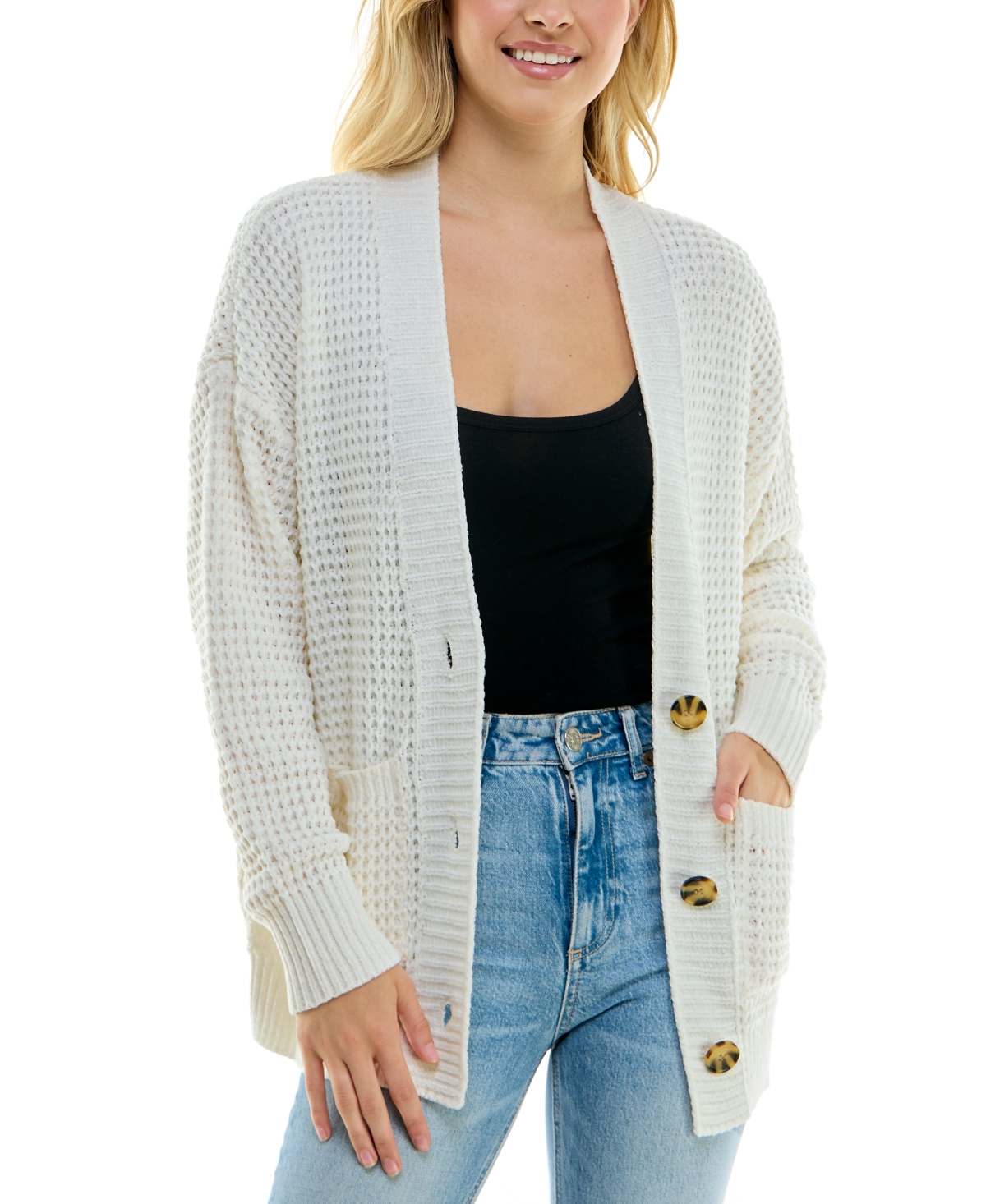 Ultra Flirt Juniors Chenille Ribbed Patch Pocket Cardigan Smart Closet