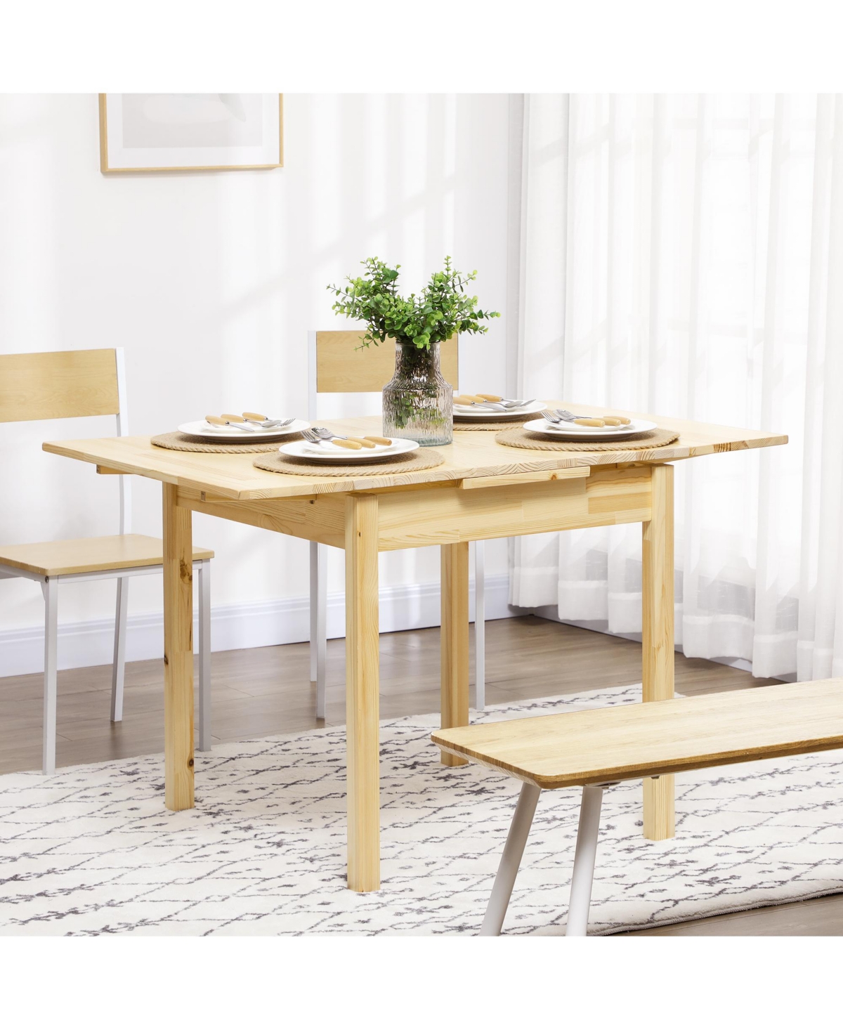 Homcom Folding Dining Table with Drop Leaf,- Natural