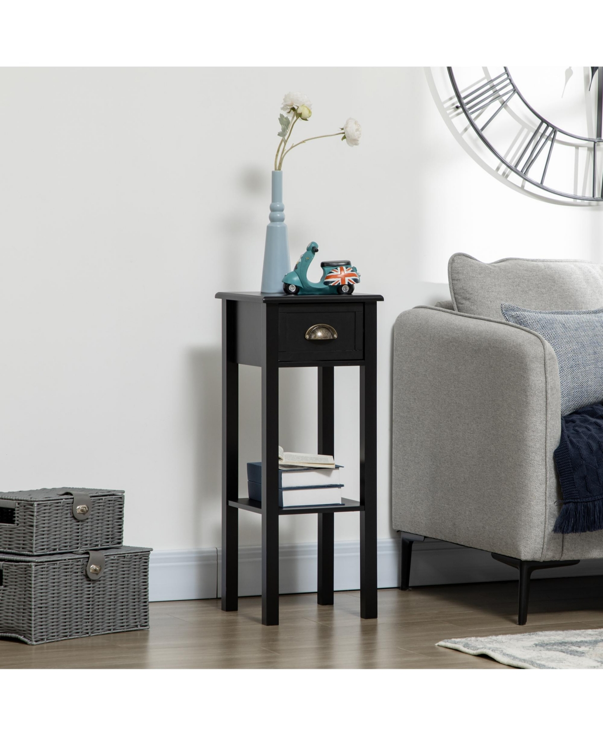 Homcom 2-Tier Side Table with Drawer Shelf, End Table for Living Room,