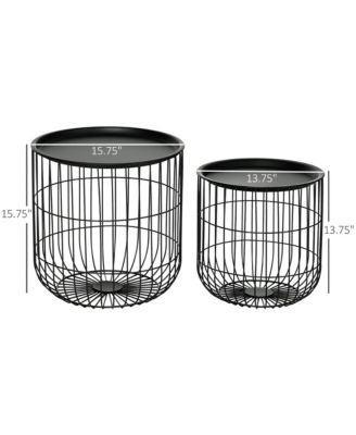 Stacking Nesting Tables, Round Coffee Table Set of 2, Black