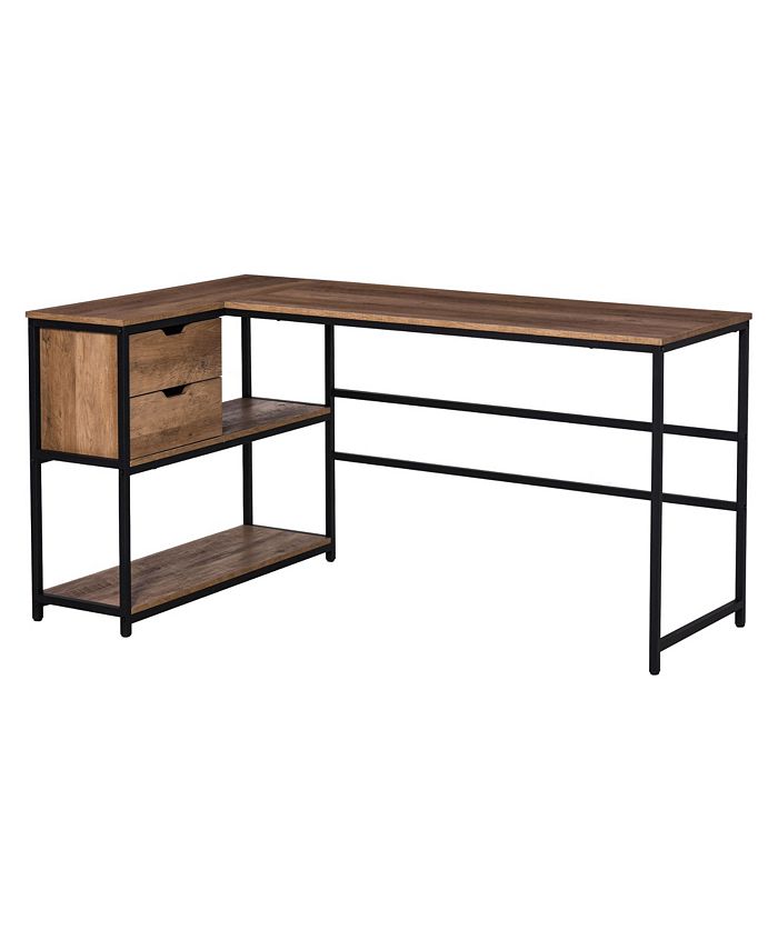 LShaped Home Office Computer Desk with Open Storage Shelves