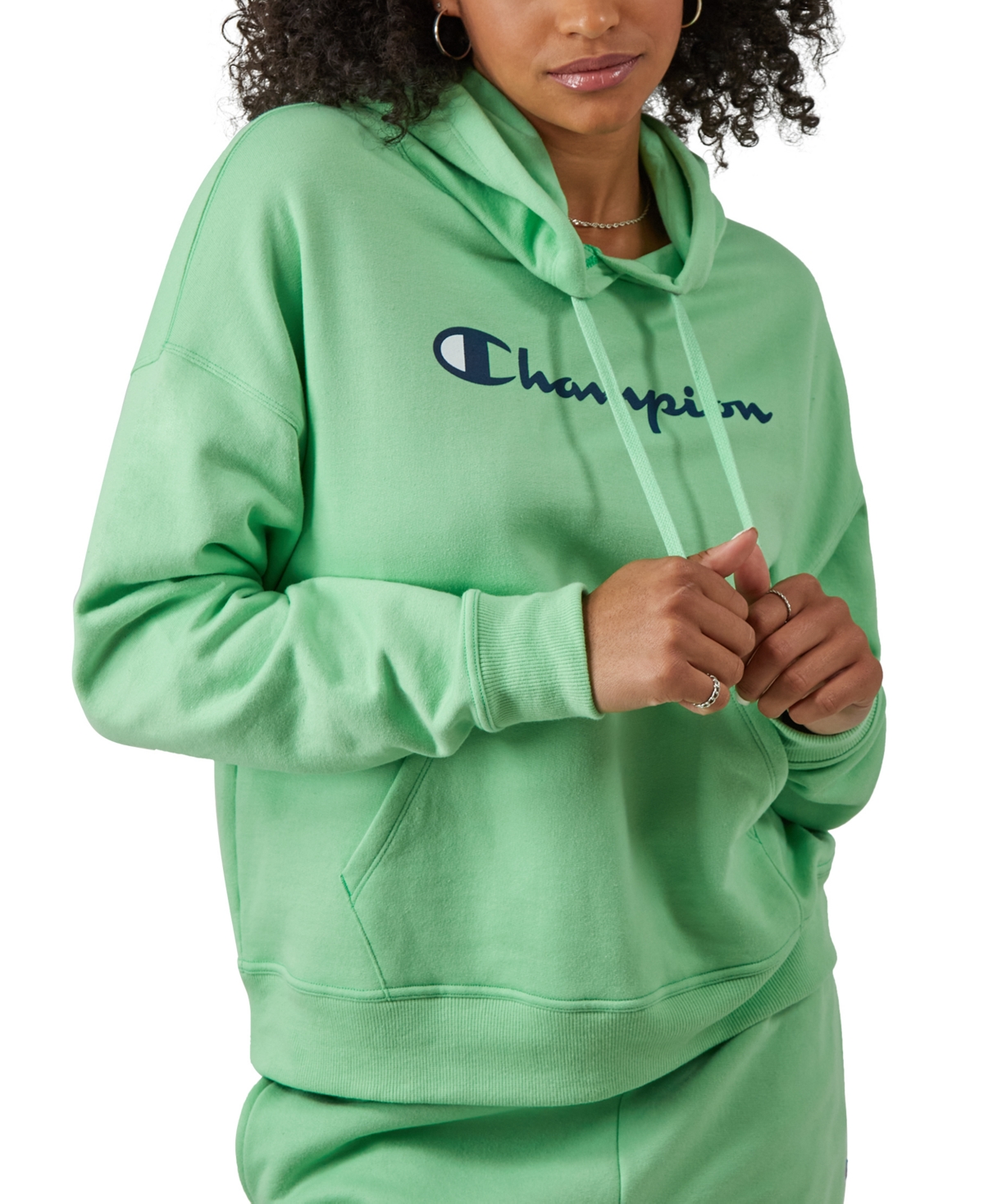 Champion Women's Relaxed Logo Fleece Sweatshirt Hoodie In Happy Spring Green