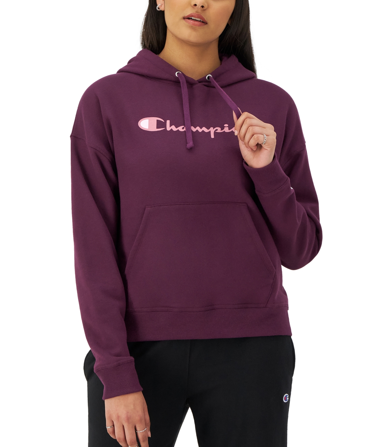 Champion Women's Relaxed Logo Fleece Sweatshirt Hoodie In Plum Port