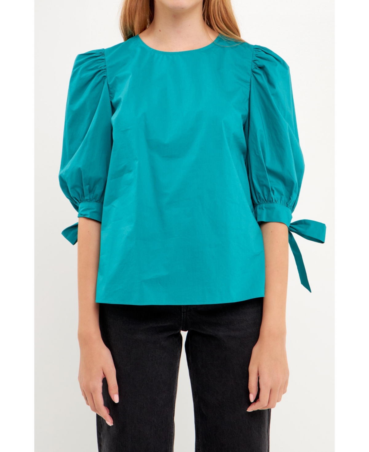 ENGLISH FACTORY WOMEN'S BOW BANDED PUFF SLEEVE BLOUSE