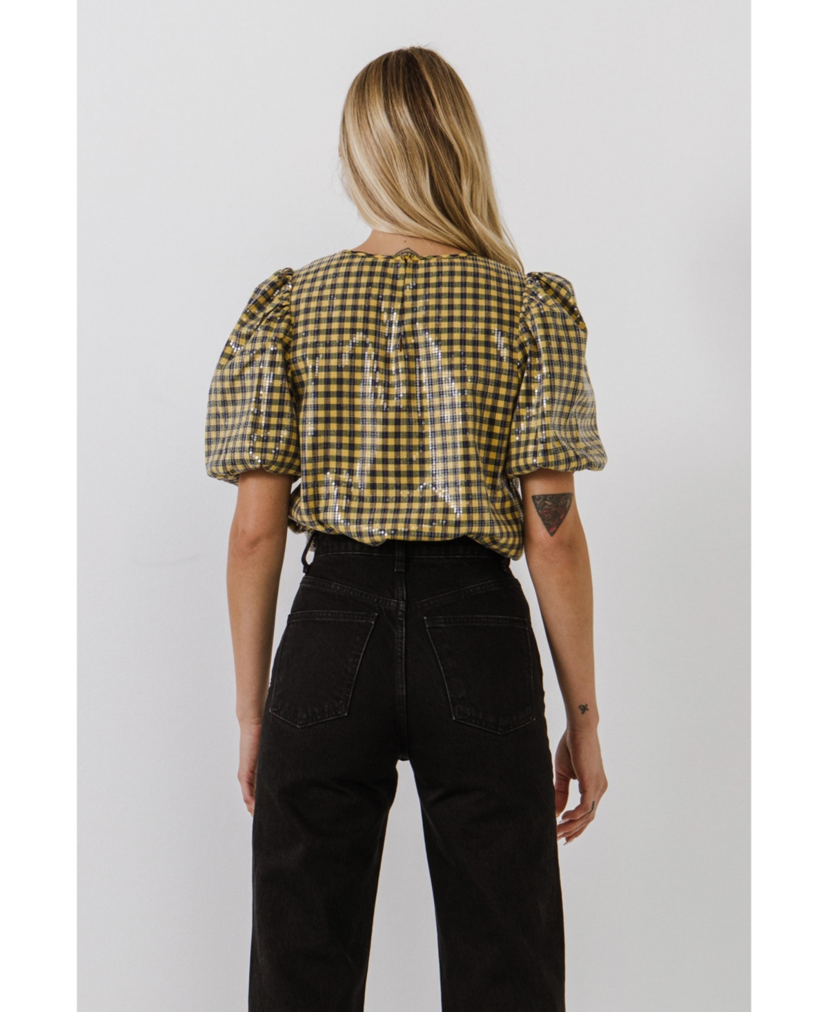 English Factory Women's Sequins Gingham Top -navy