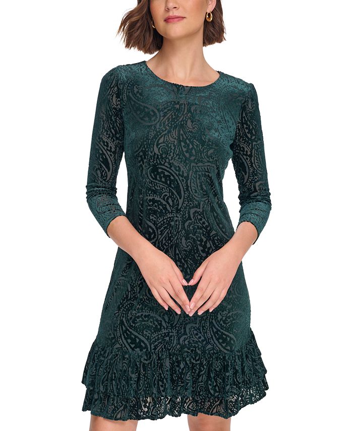 Tommy Hilfiger Women's Velvet Burnout Paisley Print Dress - Macy's
