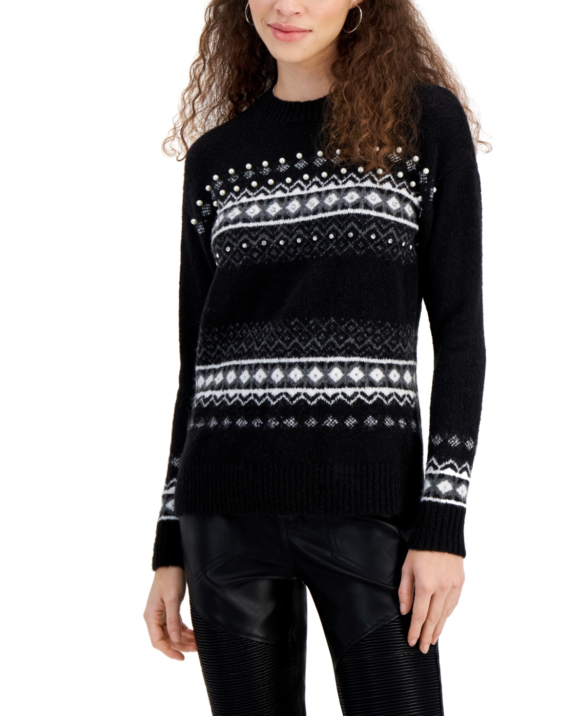 Women's Embellished Fair-Isle Sweater - Black