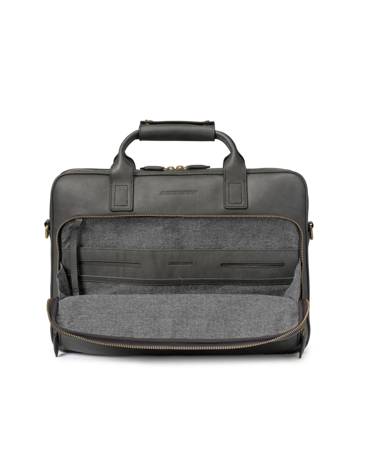 Мужская сумка Johnston & Murphy Rhodes Briefcase, цвет: Чёрный кожаный — фото 2