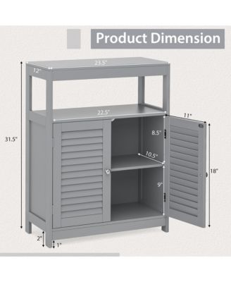 Bathroom Floor Cabinet Storage Organizer with Open Shelf & Double Shutter Door