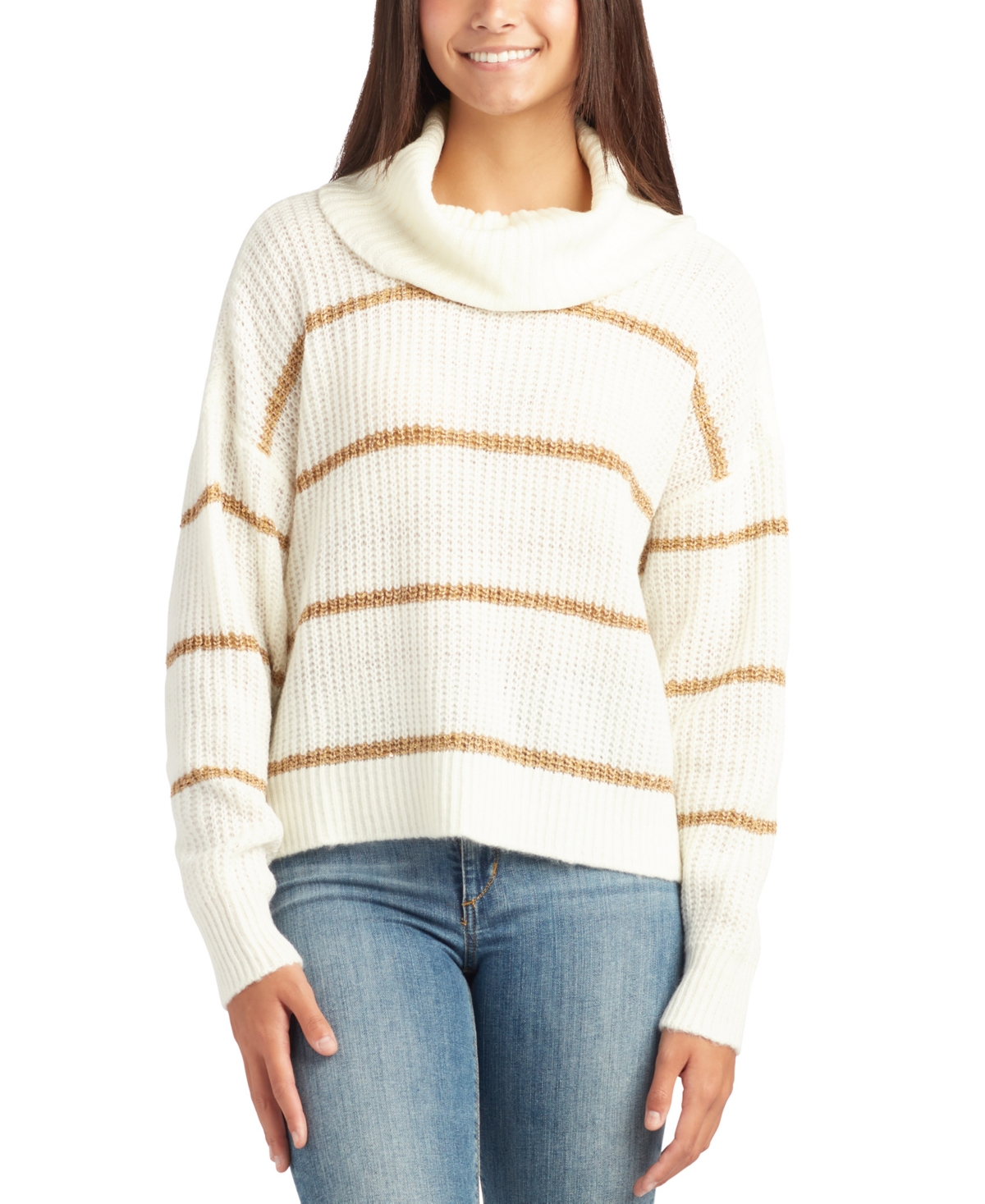 Bcx Juniors' Cowlneck Striped Sweater In Ivory