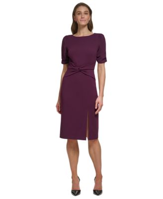DKNY - Women's Puff-Sleeve Twisted-Front Side-Slit Dress