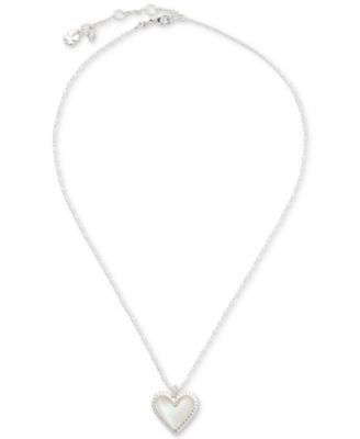 Lucky Brand Silver-Tone Mother-of-Pearl Heart Pendant Necklace, 16" + 2 ...