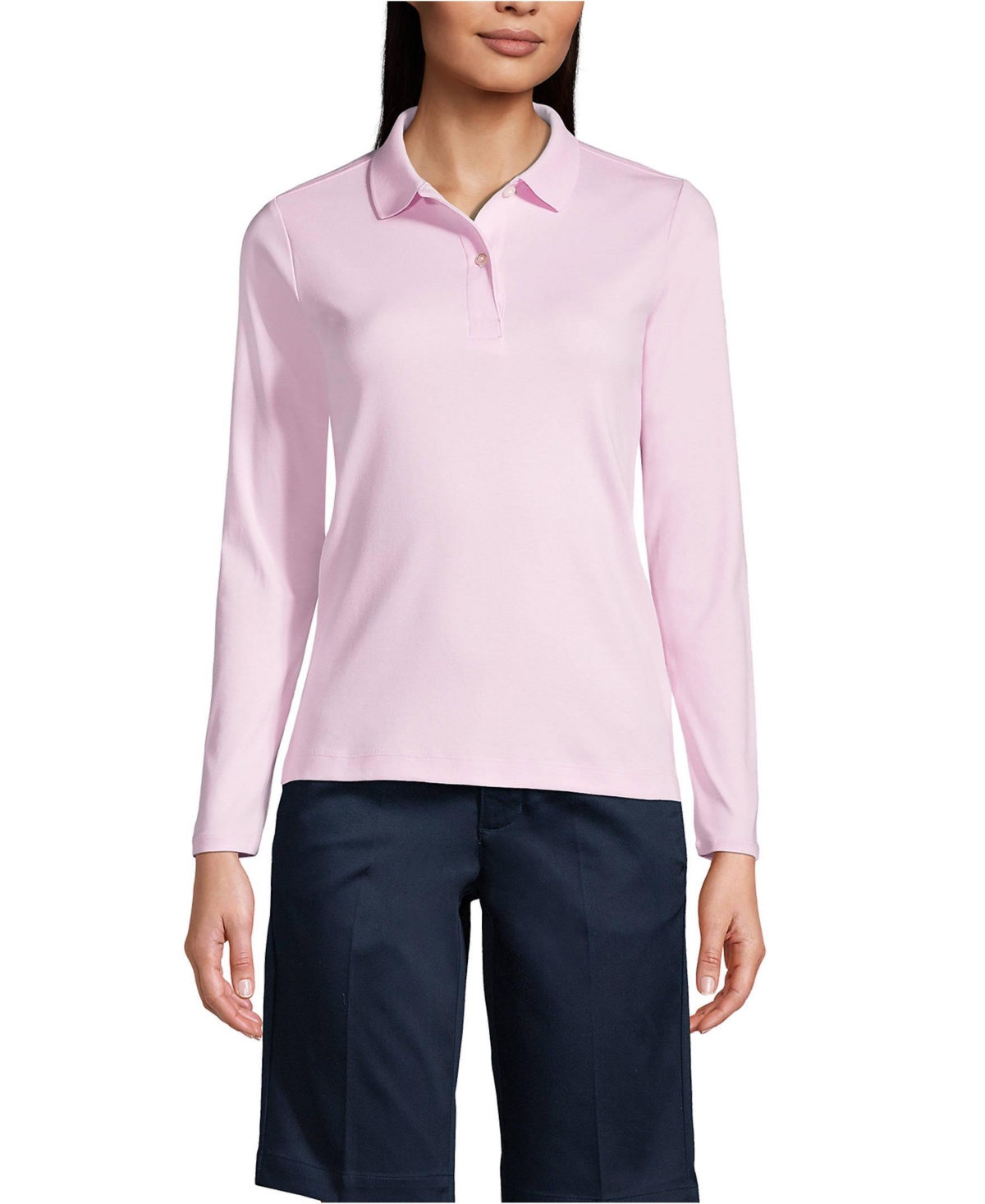 Lands' End Women's Long Sleeve Feminine Fit Interlock Polo Shirt