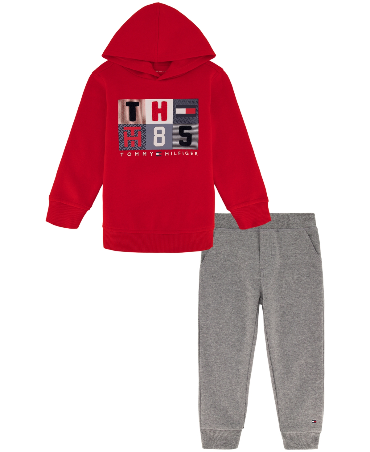 Tommy Hilfiger Toddler Boys Modern Logo Fleeceâ Hoodie And Joggers, 2 Piece Set In Red
