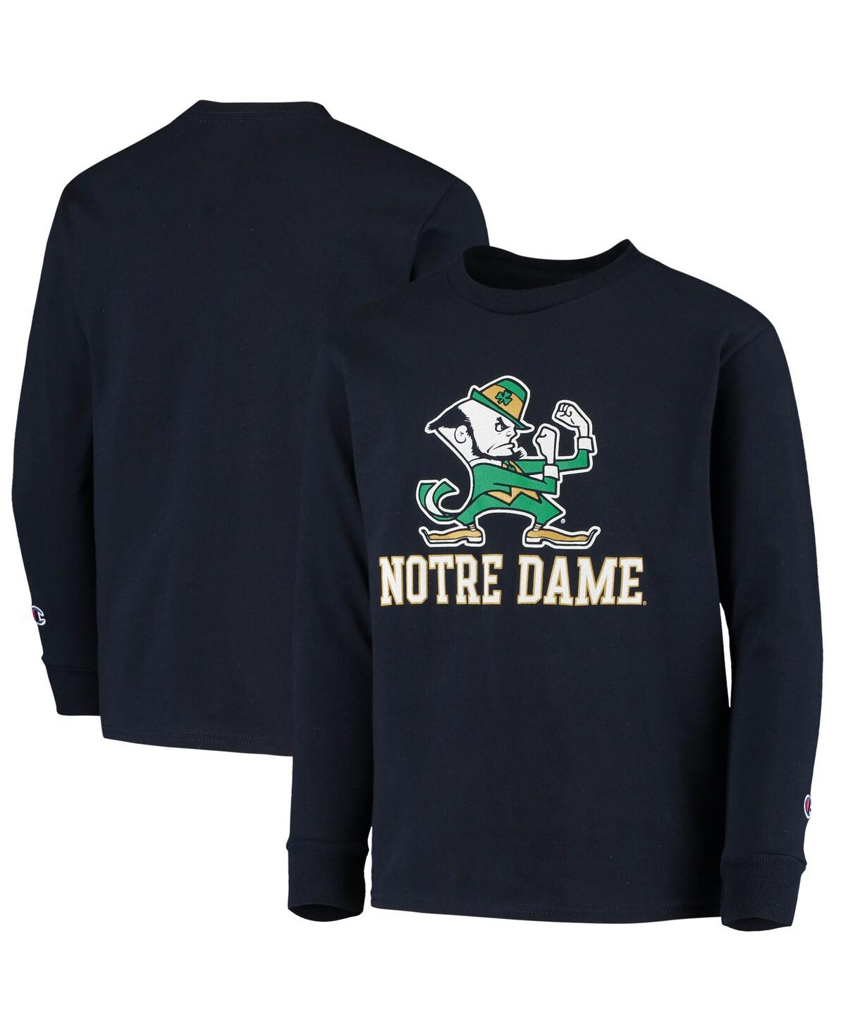 Champion Kids' Big Boys  Navy Notre Dame Fighting Irish Lockup Long Sleeve T-shirt