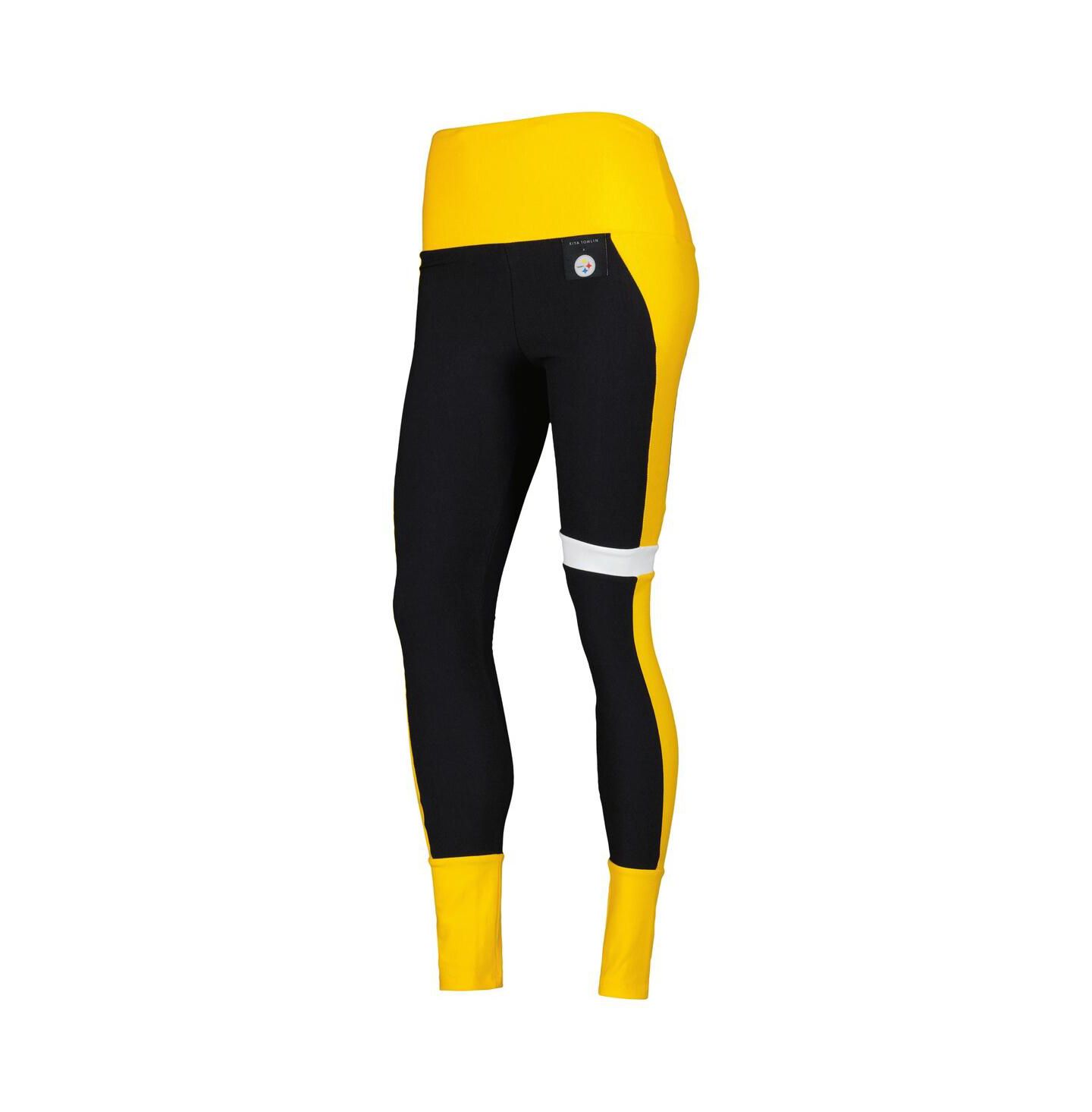 Женские леггинсы Kiya Tomlin Black, Gold Pittsburgh Steelers Colorblock Tri-Blend — фото 4