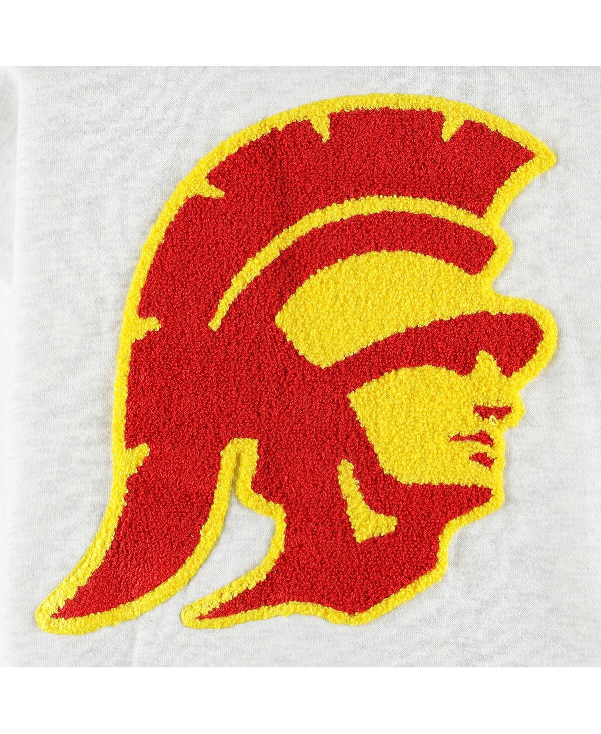 GAMEDAY COUTURE WOMEN'S GAMEDAY COUTURE HEATHER GRAY USC TROJANS CHENILLE PATCH FLEECE PULLOVER SWEATSHIRT 