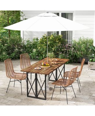 67'' Patio Rectangle Table Heavy-Duty Acacia Wood Dining Table with Umbrella Hole