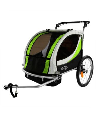 Deluxe 3-in-1 Double Seat Bike Trailer Stroller Jogger for Kids, Green