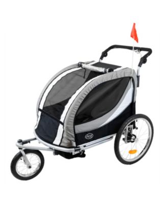 Deluxe 3 in 1 Double Seat Bike Trailer Stroller Jogger for Kids Grey