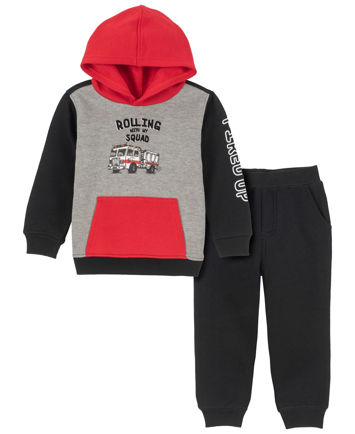 Kids Headquarters Babies' Toddler Boys Fleece Colorblock Graphic Hoodie And Joggers, 2 Piece Set In Black