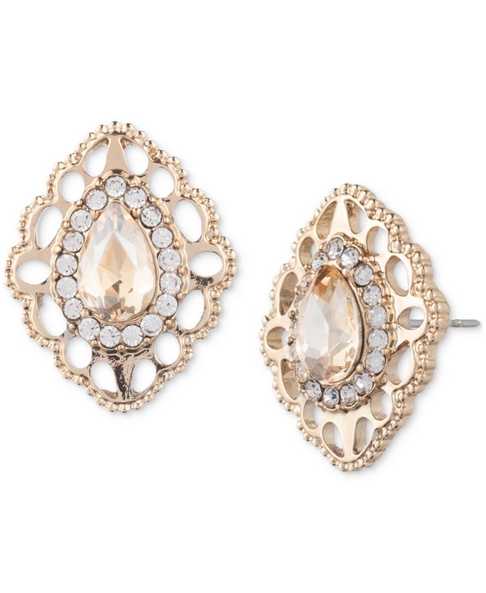 Marchesa Stone & Crystal Pear Halo Filigree Stud Earrings - Macy's