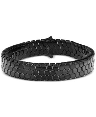 Blackjack - Men's Hexagon Honeycomb Textured Link Bracelet in Stainless Steel