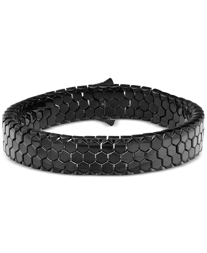 Blackjack Men's Hexagon Textured Link Bracelet in BlackIon Plated Stainless Steel