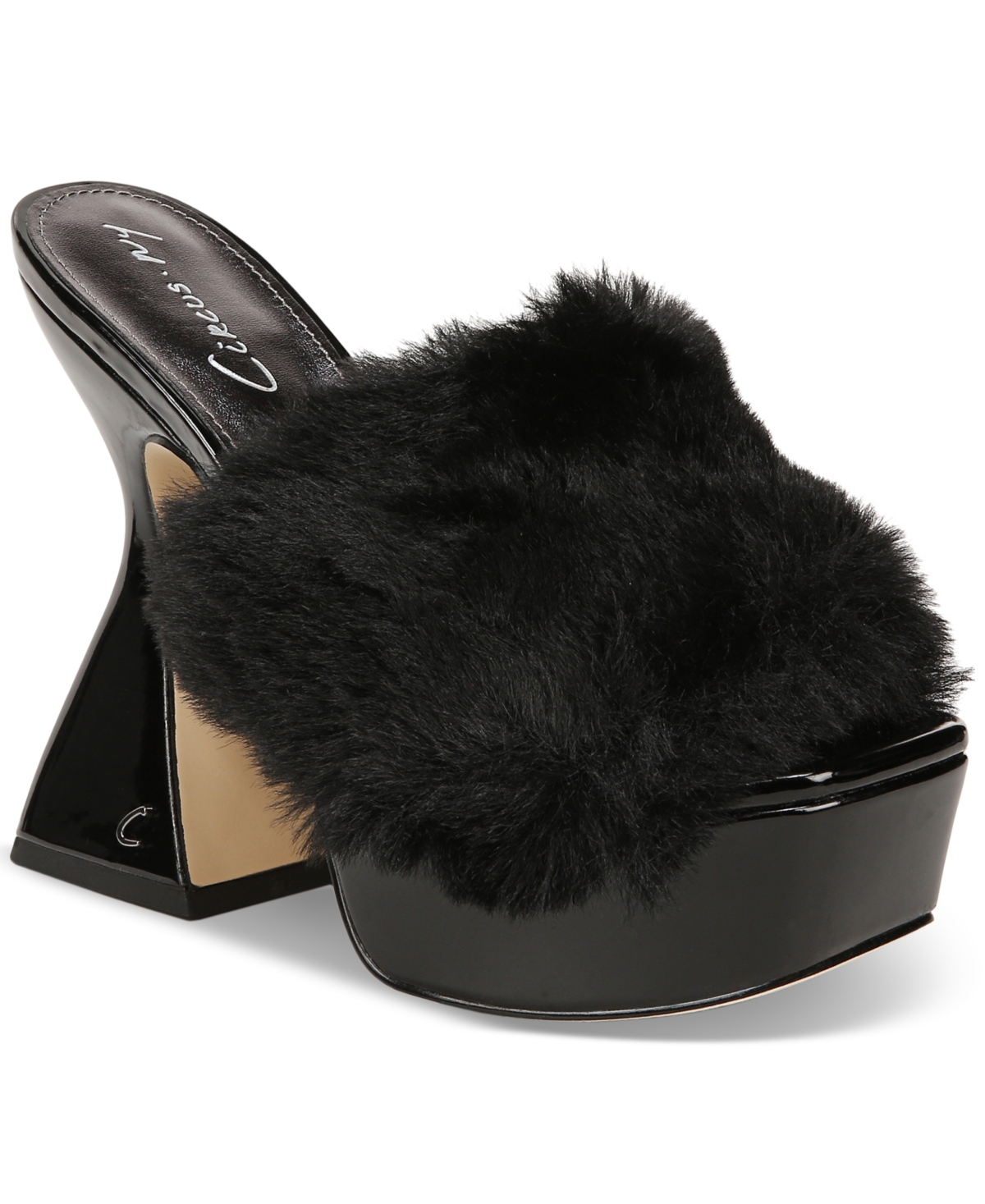 Women's Abigal Slip-On Furry Platform Dress Sandals - Black Patent