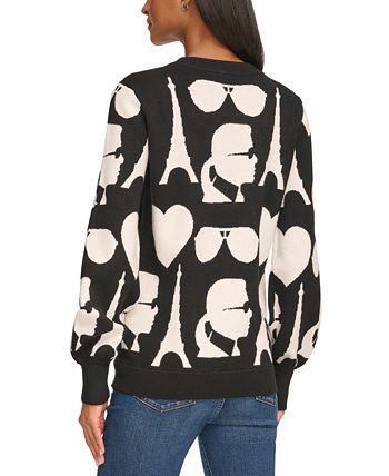 Karl Lagerfeld Paris Women's Iconic Logo Puff-Sleeve Sweater