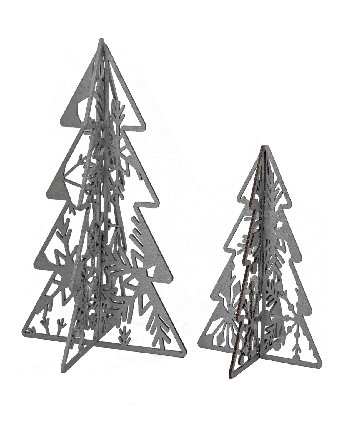 National Tree Company 10" And 7" Wood Christmas Trees Table Decor In Silver