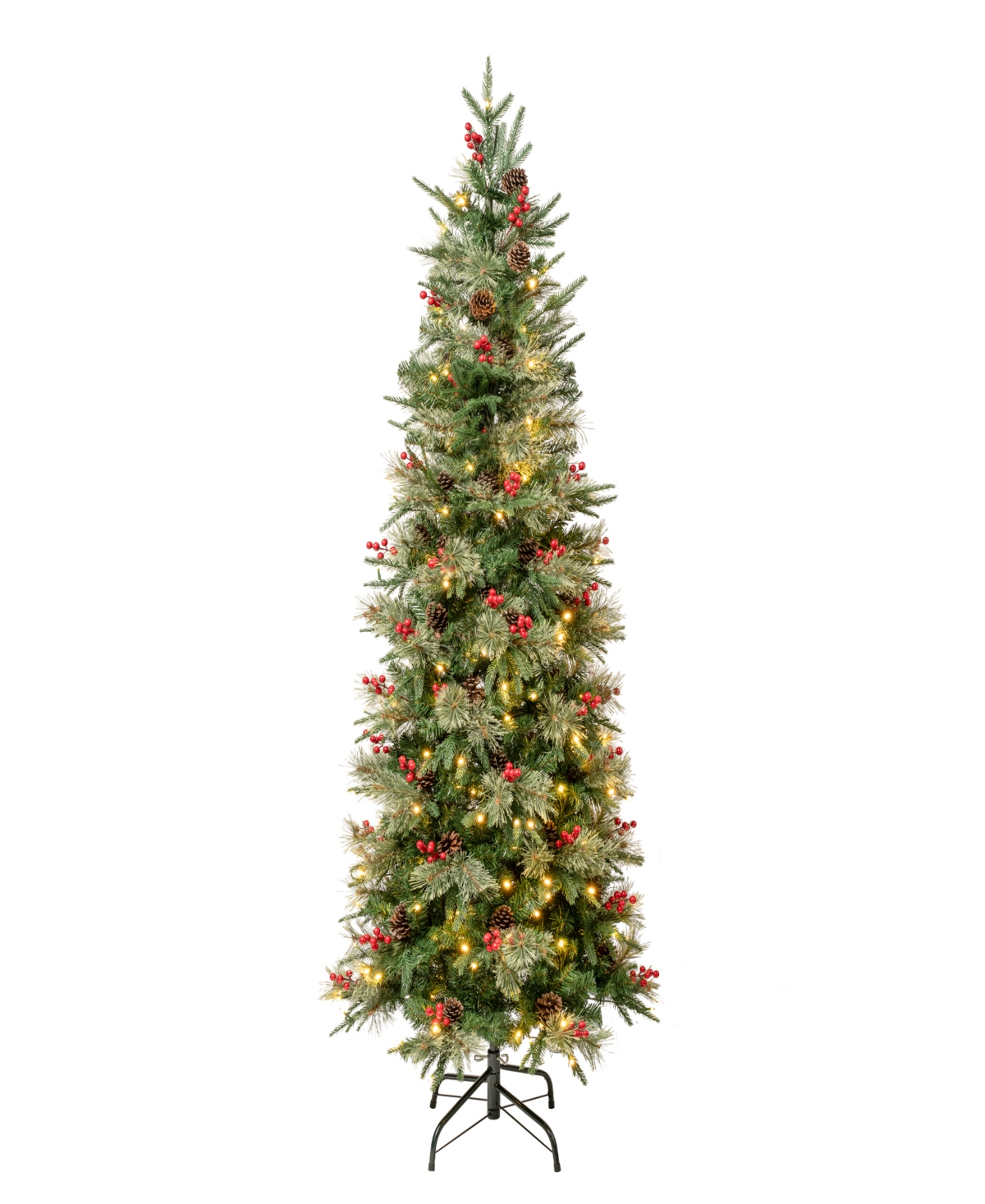 National Tree Company 6' Feel-real Virginia Pine Hinged Pine-needle Pe Pvc Mixed Christmas Tree -slim, 56 Berries 56 Pinec In Green