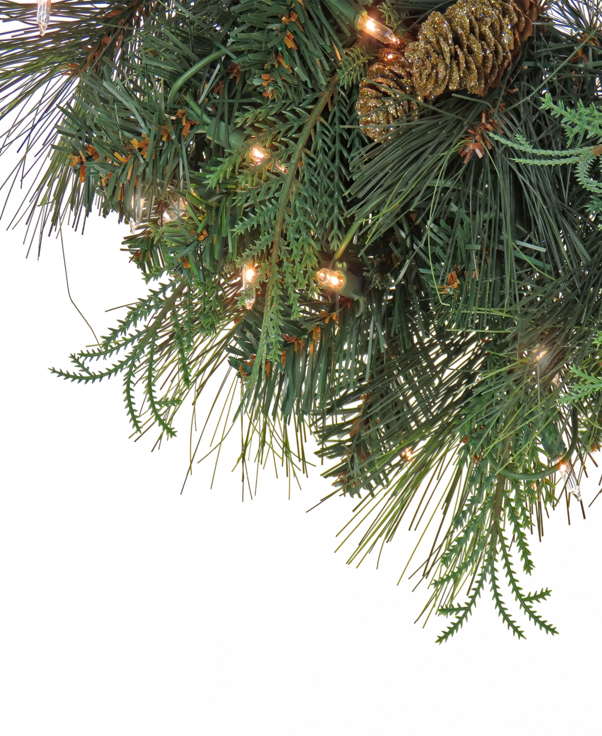 Shop National Tree Company First Traditions Collection, 24" Pre-lit Artificial North Conway Wreath With Glittery Cones And Euca In Green