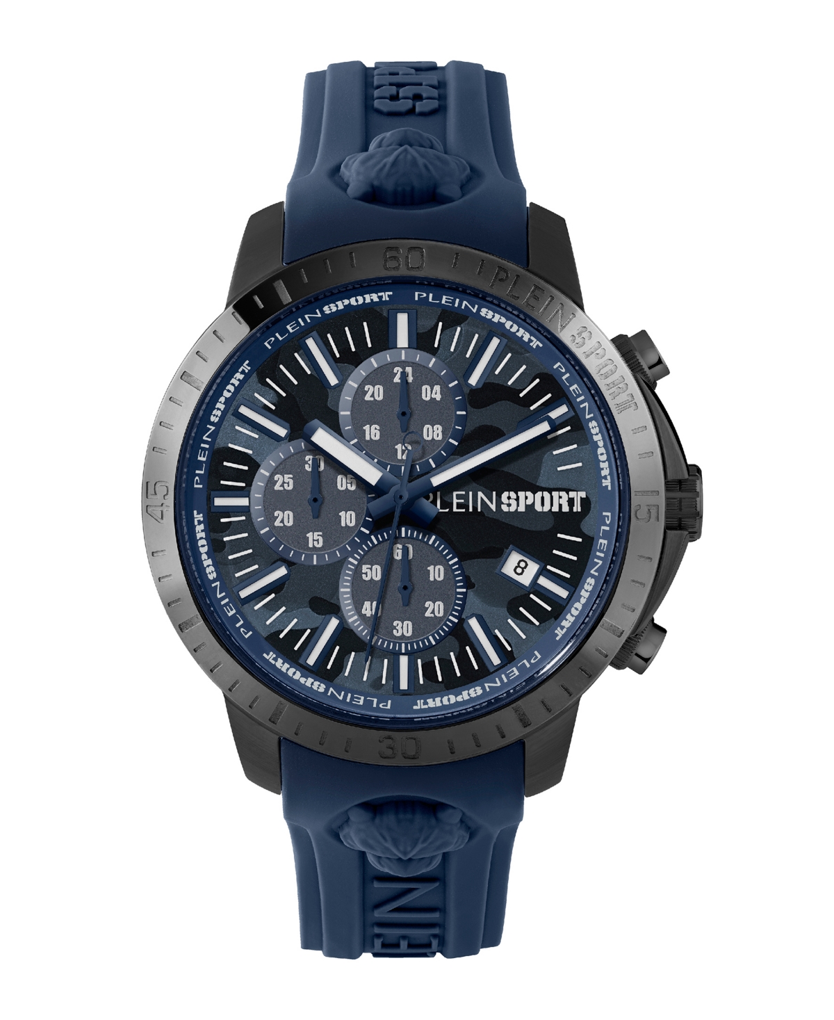 Plein Sport Men's Chronograph Date Quartz Plein Gain Blue Silicone Strap Watch 43mm In Ion Plated Black