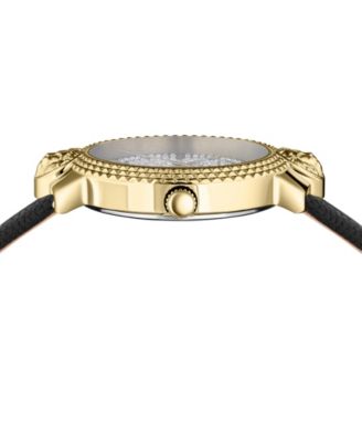 Women's Watch 3 Hand Date Quartz Mouffetard Crystal Dial Black Leather Strap Watch 38mm