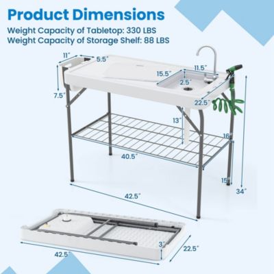 Folding Fish Cleaning Table Portable Camping Table with Faucet Hose Grid Rack
