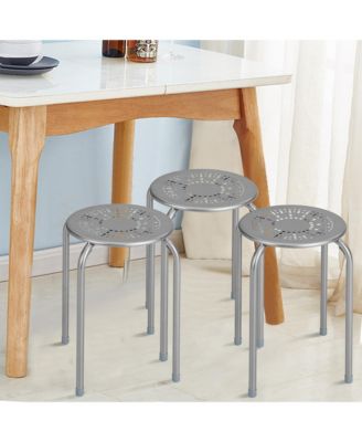 Set of 6 Stackable Metal Stool Set Daisy Backless Round Top Kitchen