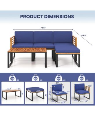 5 Piece Patio Chair Set, Acacia Wood Chair Set with Ottoman & Coffee Table