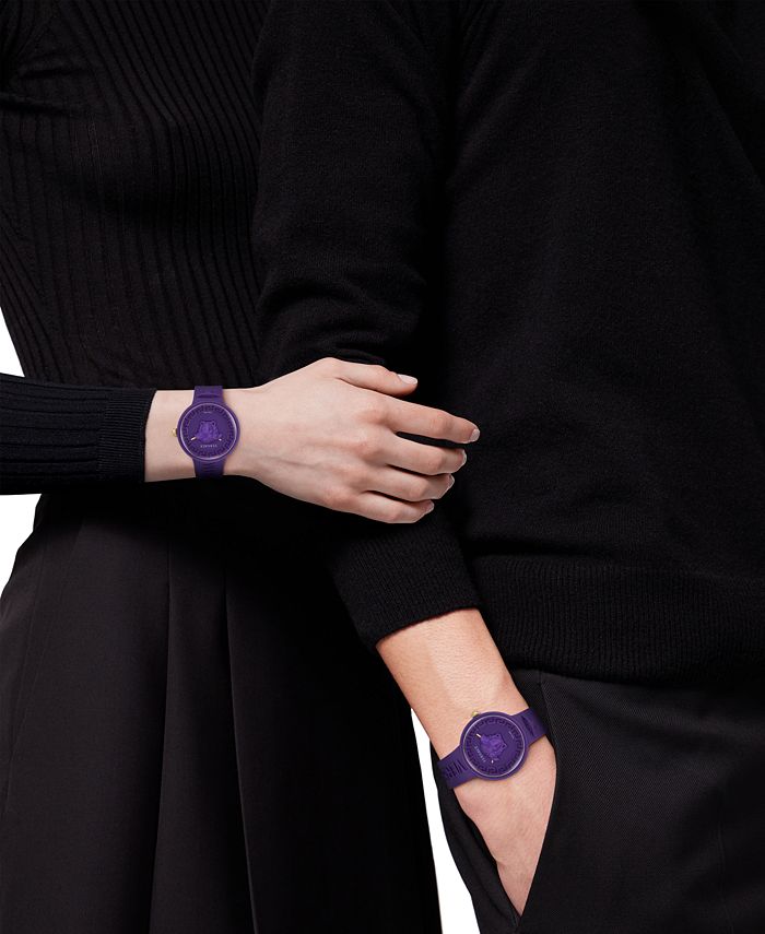 Versace Women's Swiss Medusa Pop Purple Silicone Strap Watch 39mm Set