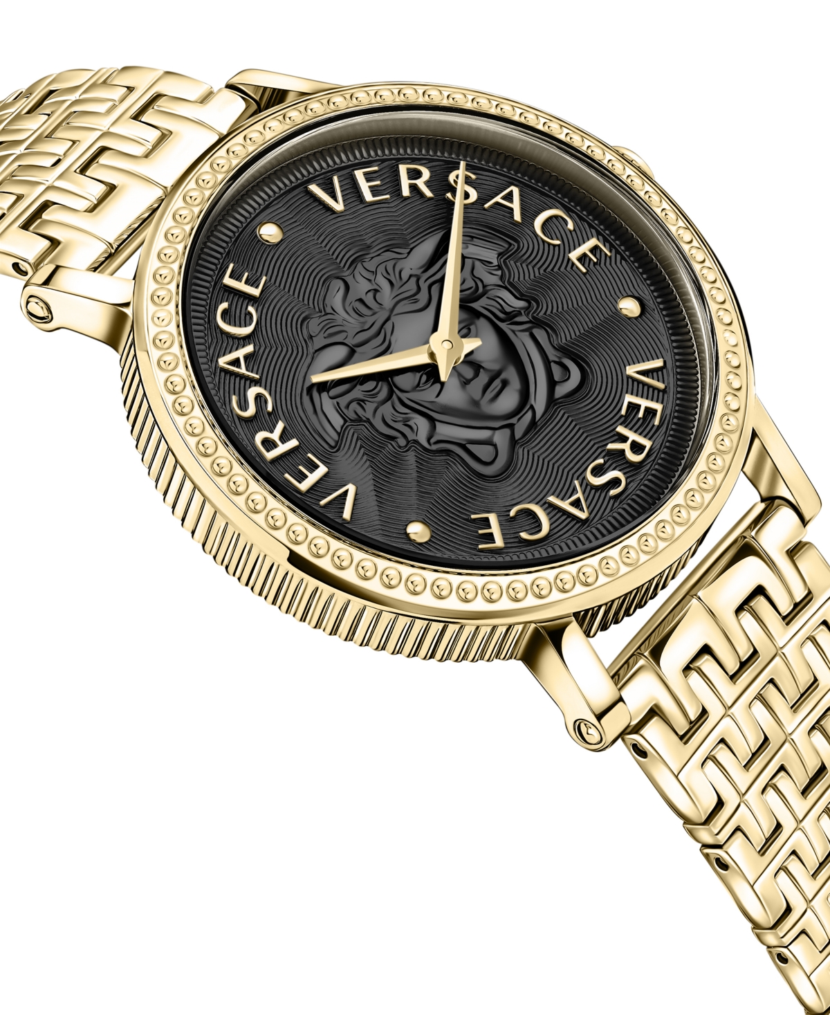 Shop Versace Women's V-dollar Ion-plated Gold-tone Stainless Steel Bracelet Watch 37mm In Ip Yellow Gold