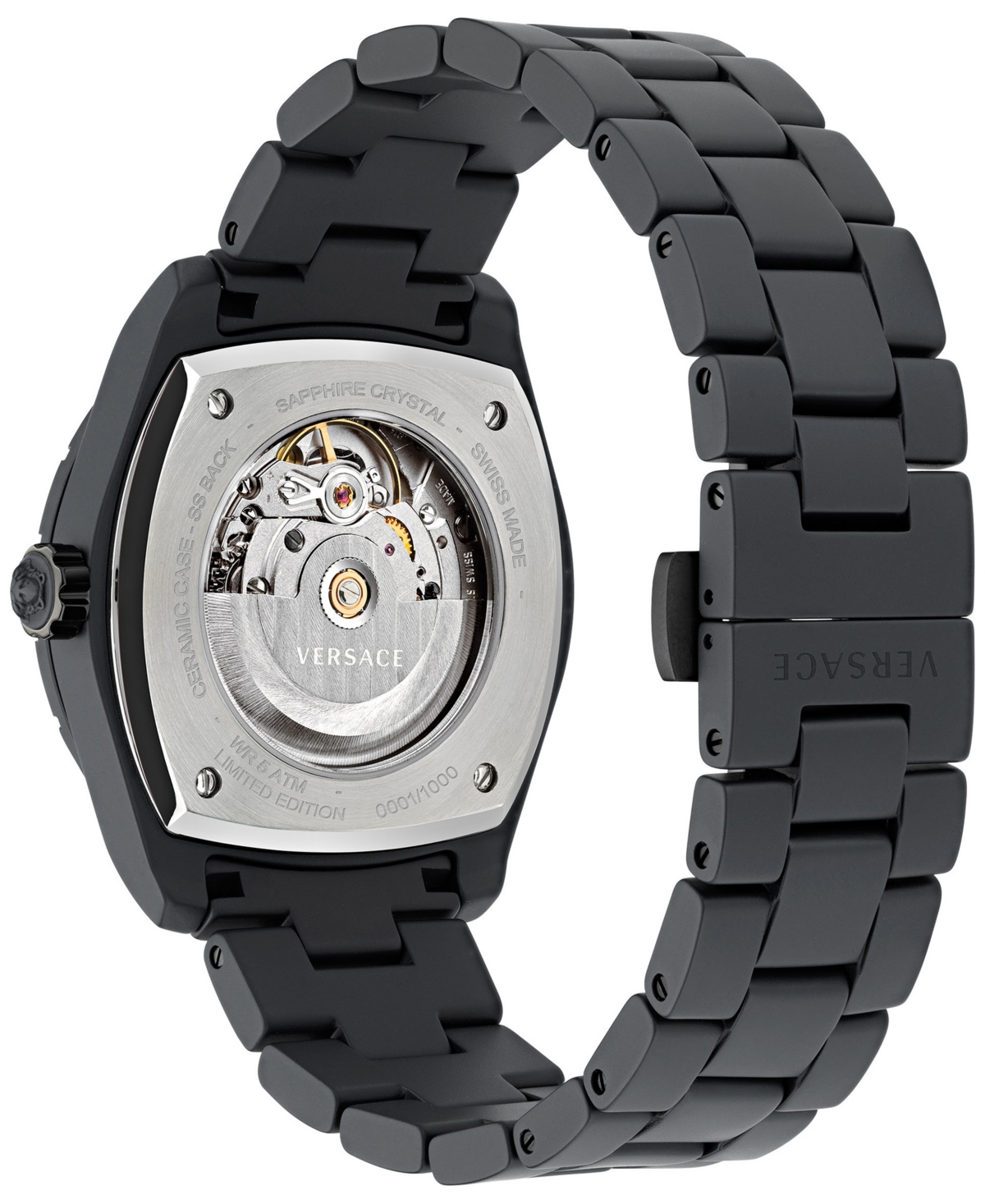 Shop Versace Men's Swiss Automatic Matte Black Ceramic Bracelet Watch 43mm