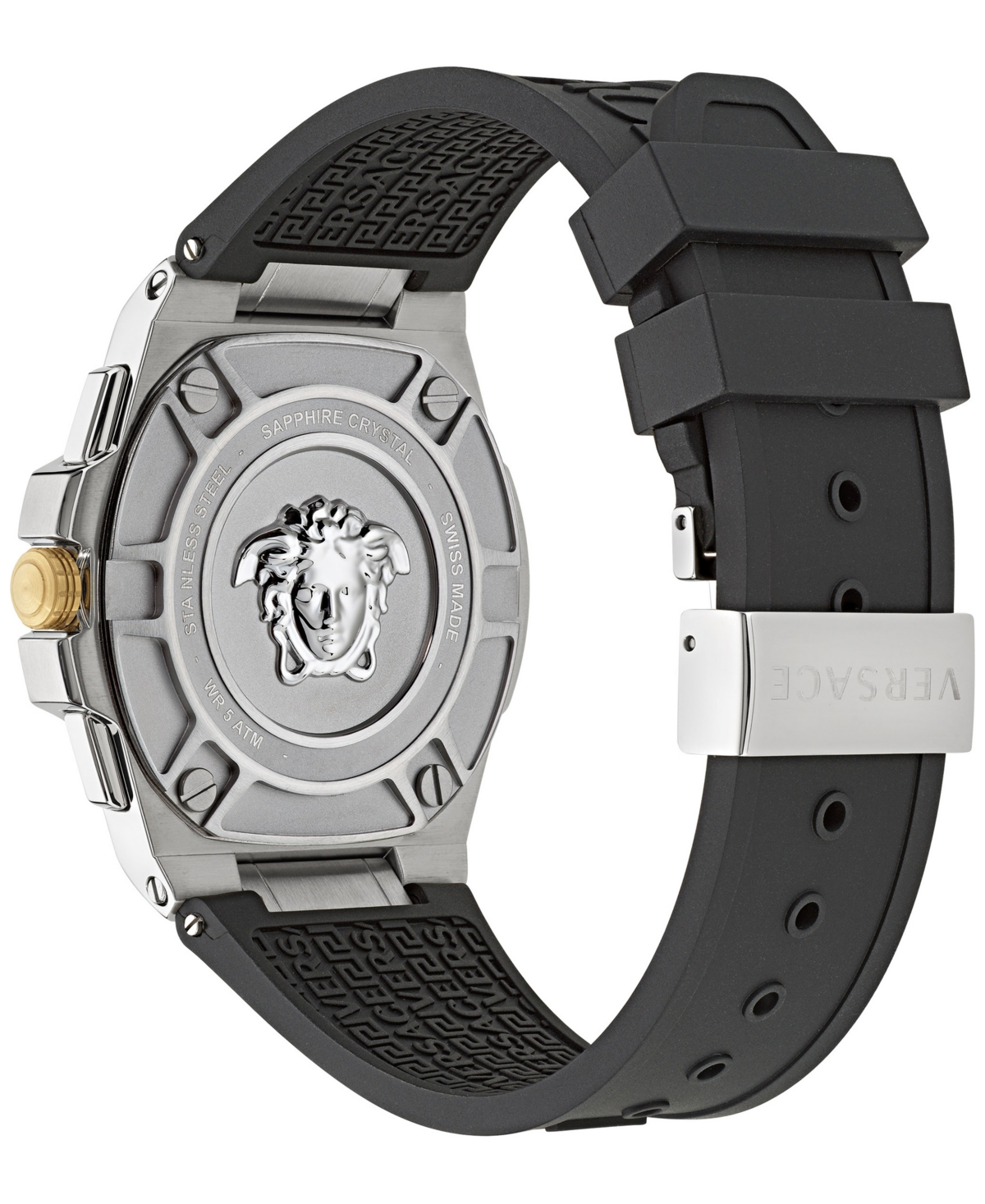 Shop Versace Men's Swiss Chronograph Greca Extreme Black Silicone Strap Watch 45mm In Stainless Steel