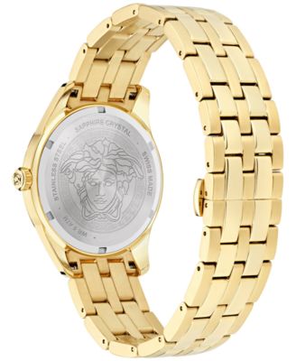 Men's Swiss Greca Time GMT Gold Ion Plated Stainless Steel Bracelet Watch 41mm