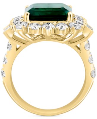 EFFY&reg; Lab Grown Emerald (4-7/8 ct. t.w.) & Lab Grown Diamond (2-3/8 ct. t.w.) Halo Statement Ring in 14k Gold