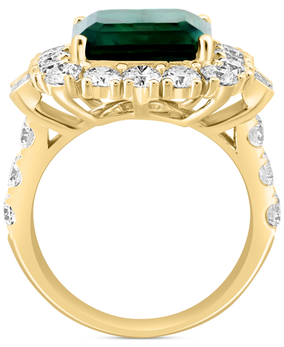 Effy Collection Effy Lab Grown Emerald (4-7/8 Ct. T.w.) & Lab Grown Diamond (2-3/8 Ct. T.w.) Halo Statement Ring In  In Gold