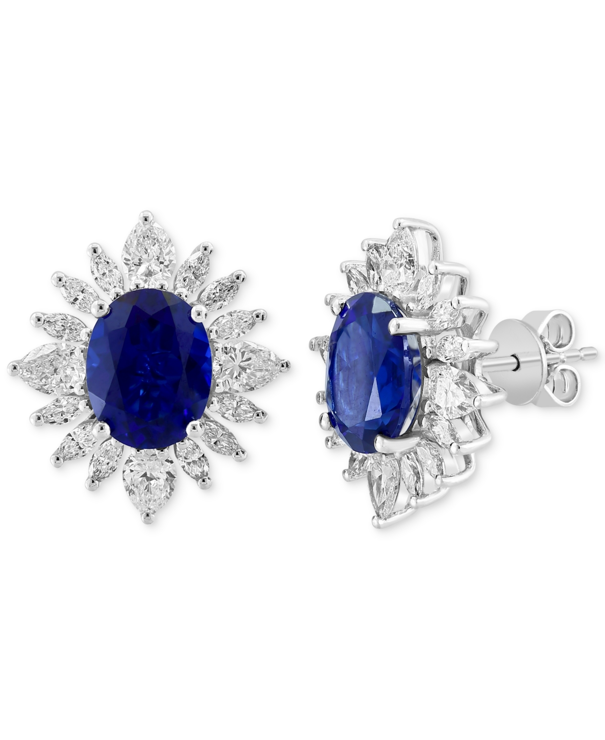 Effy Lab Grown Sapphire (3-3/4 ct. t.w.) & Lab Grown Diamond (1-5/8 ct. t.w.) Starburst Halo Stud Earrings in 14k White Gold - K White Gold